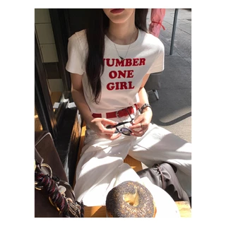 Hotgirl พร้อมส่ง✨เสื้อครอป เสื้อยืดสีขาวผู้หญิงY2K พิมพ์ลายตัวอักษรแฟชั่น คอกลม สีพื้น สไตล์สลิมฟิต สไตล์เกาหลีหวานๆ ความนิยมins