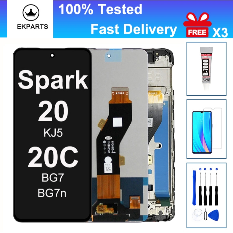 6.6 LCD สําหรับ Tecno Spark 20 20C KJ5 KJ5n จอแสดงผล Touch Screen Digitizer Assembly อะไหล่ BG7n BG7