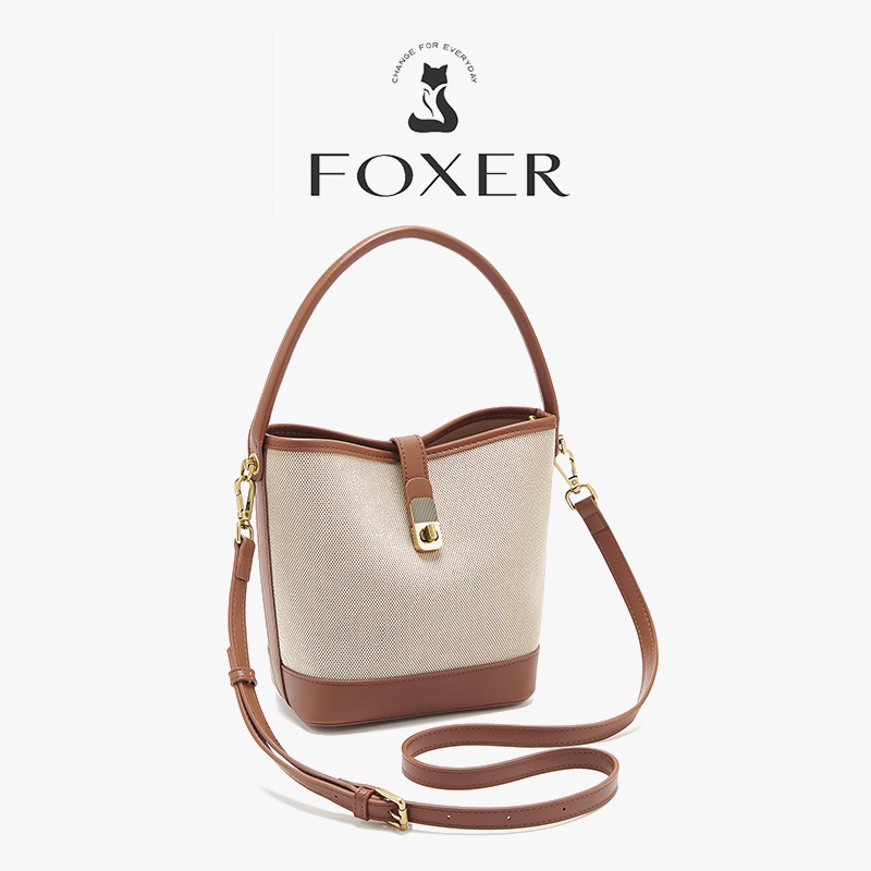 FOXER กระเป๋าสะพายข้างผู้หญิง สไตล์สมัยใหม่ สายสะพายปรับได้ มีพื้นที่เก็บของขนาดใหญ่ สีดำ/สีน้ำตาล