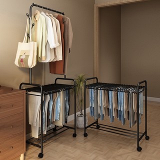【Premium Black】2-in-1 Hanging Pants Rack with Wheels | Space Saving Closet Organizer | No More Wrinkles
