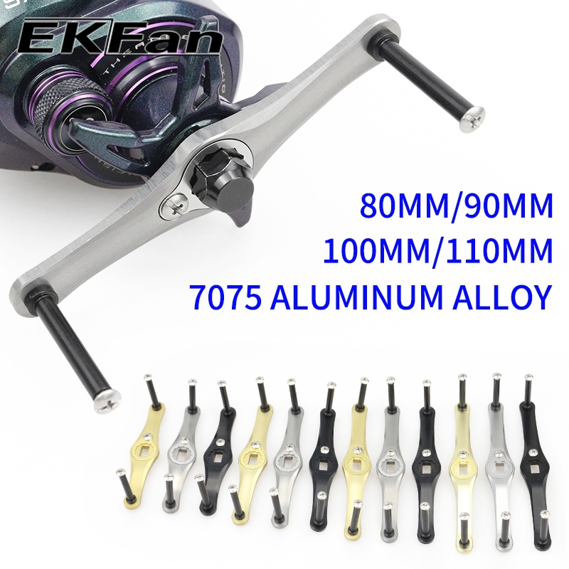 EKFan Baitcasting Fishing Reel Handle 80/90/100/110mm length Aluminum Alloy for shimano/daiwa/abu 7*4/8*5 hole no knob Lure Reel Handle DIY part accessory