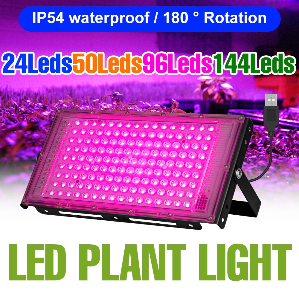 USB LED พืชเติบโตแสงแสงแดดฉ่ําเติมโคมไฟ 5V ในร่มเต็มสเปกตรัม IP54 กันน้ํา UV/IR สีแดงสีฟ้าเรือนกระจกเต็นท์ Veg ผลไม้ Hydroponic Potting แสง 24/50/96/144Leds