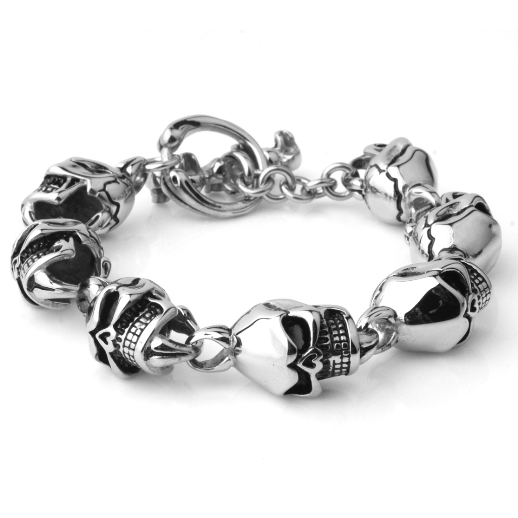 Skull OT Clasp สร้อยข้อมือสร้อยคอสําหรับผู้ชายสแตนเลสโครงกระดูกสีเงินเครื่องประดับชาย