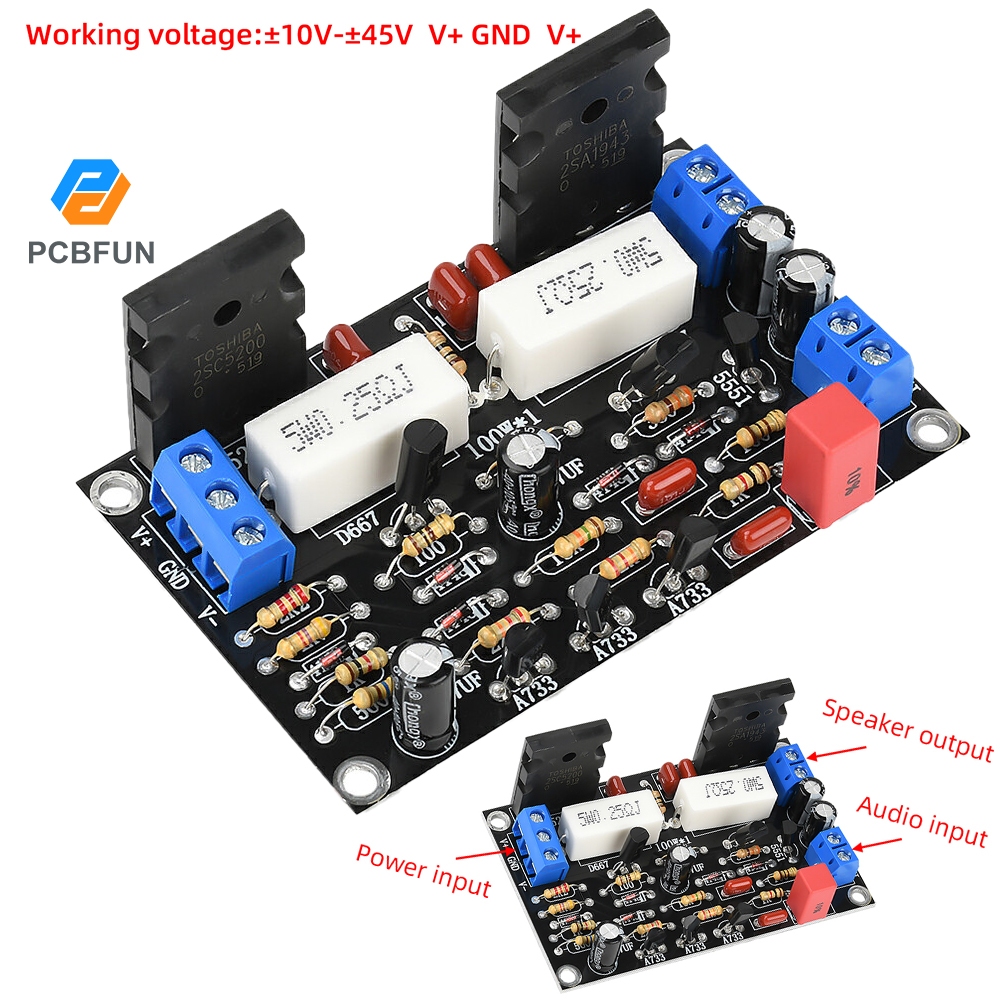 Pcbfun DC -10V-45V 2SC5200+2SA1943 Mono High Power Post Stage Amplifier Board Hifi Audio Amplifier Module 100W