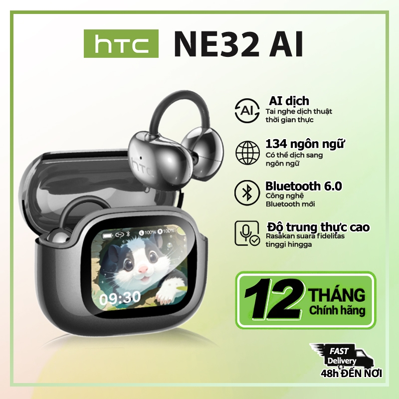 HTC NE32 การแปลแบบเรียลไทม์ AI ชุดหูฟังบลูทูธ 6.0 หน้าจอสัมผัสมัลติฟังก์ชั่นหน้าจอ LED กันน้ํา IPX5