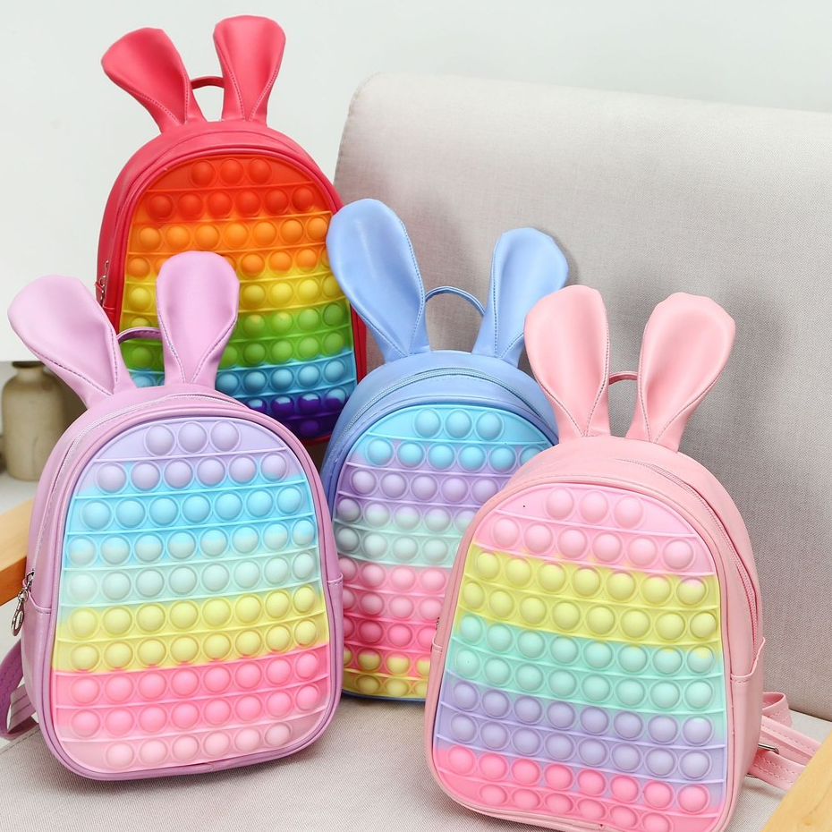 Pop It Silicone Kids Backpack - Fidget Sensory Toy School Bag, Cute Cartoon Anti-Stress Bag for Pres