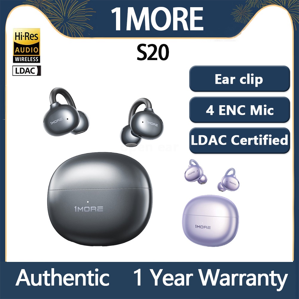1MORE S20 คลิปหูหูฟัง HI-RES บลูทูธไร้สาย Ear buds ANC TWS หูฟัง flash-sale