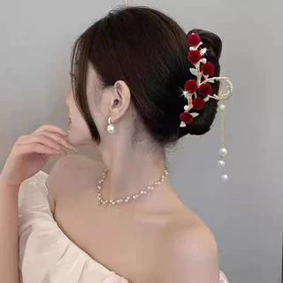 กิ๊บติดผมเกาหลีสไตล์เกาหลีสไตล์ใหม่พู่โบราณดอกไม้คว้าคลิปกิ๊บติดผมขนาดใหญ่เครื่องประดับผมผู้หญิง