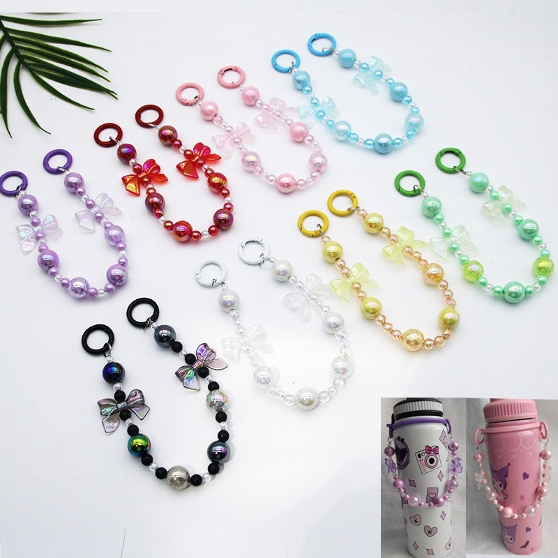 ลูกอม-สีลูกปัดโบว์โซ่ขวดน้ําลูกปัดจับสายคล้องโซ่โทรศัพท์มือถือมินิกระเป๋าโซ่สร้อยข้อมือแขวนพวงกุญแจ