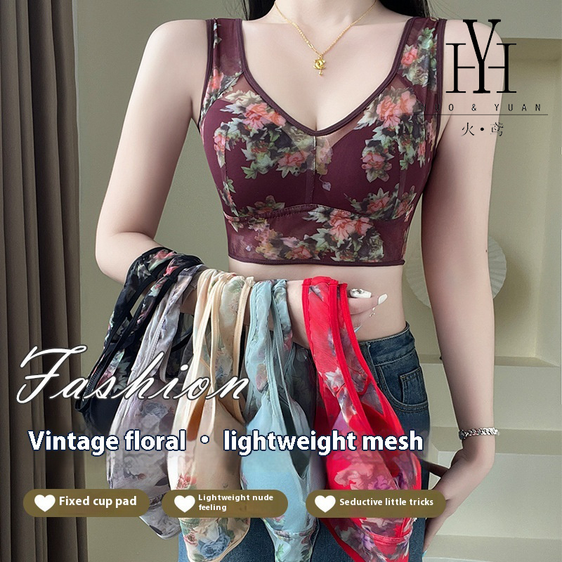 HuoYuan[Ready Stock] L-6XL 40-100KG ชุดชั้นในลูกไม้บางของผู้หญิงไม่มีรอยต่อ,เสื้อกั๊กกีฬาระบายอากาศไม่มีโครง,ชุดชั้นในคนท้อง