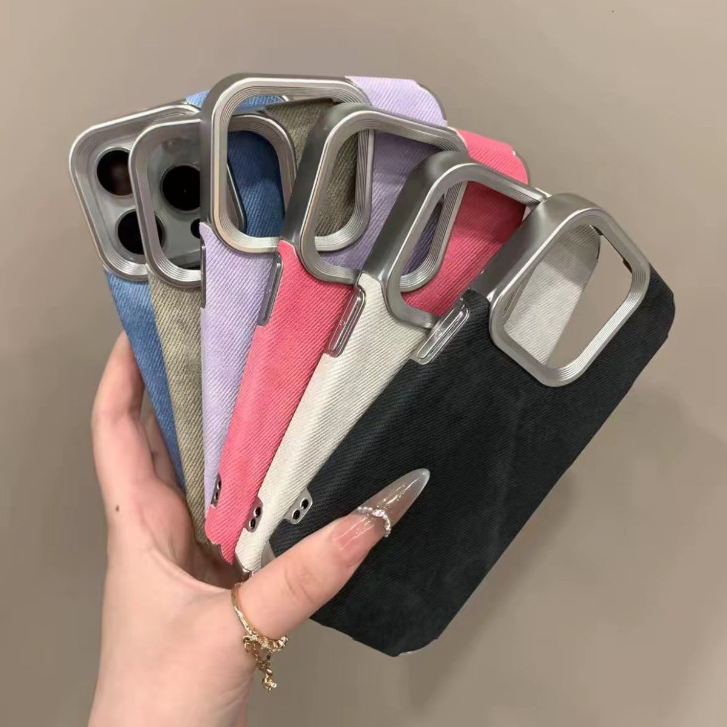 Retro Denim ผ้าชุบเลนส์เงินเคสโทรศัพท์สําหรับ iPhone 16Promax 16Pro 15Promax 12 13 14 Pro Max 17Promax 17Pro กันกระแทกผู้ชายผู้หญิงมือถือ