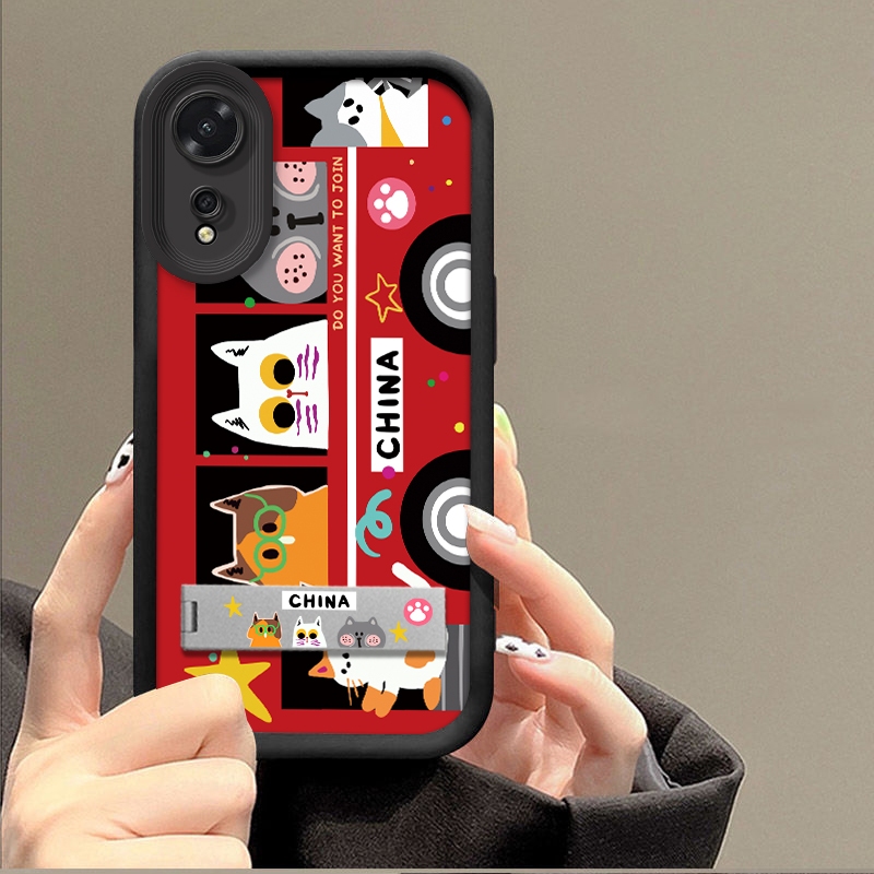 แมวน่ารัก bus shell delivery bracket เคสโทรศัพท์สําหรับ OPPO A78 A38 4G A18 4G A60 A3X A3 5G ซิลิโคน