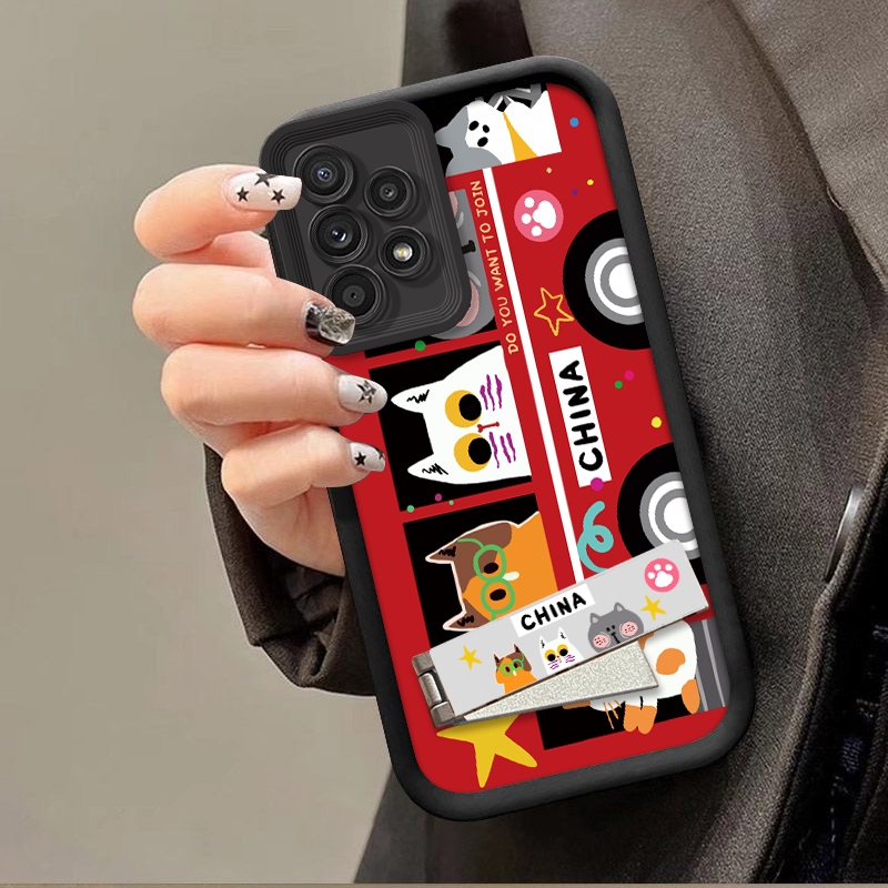 แมวน่ารัก bus shell delivery bracket เคสโทรศัพท์สําหรับ Samsung A72 5G 4G A52 5G 4G A52S 5G A22 4G M