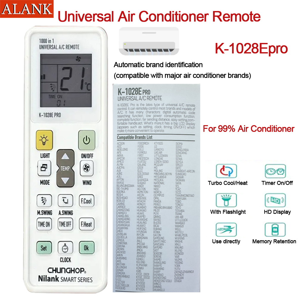 ALANK รีโมทสากล รีโมทแอร์ K-1028Epro (เหมาะสำหรับแอร์ทุกยี่ห้อ) – สัญญาณแรงสุด ใช้งานง่าย ราคา ถูกที่สุด ดีลบีเคเค