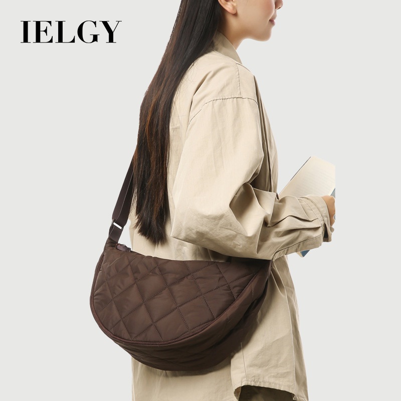 IELGY Cross-Body Nylon ขนาดใหญ่-ความจุ Casual สีทึบ One-Shoul