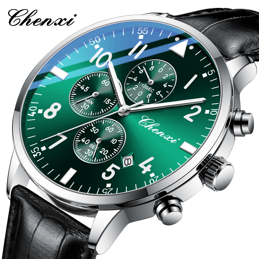 2025 ใหม่ CHENXI Man นาฬิกา 43 มม.คลาสสิกกีฬา Chronograph Quartz นาฬิกาผู้ชายสายหนัง