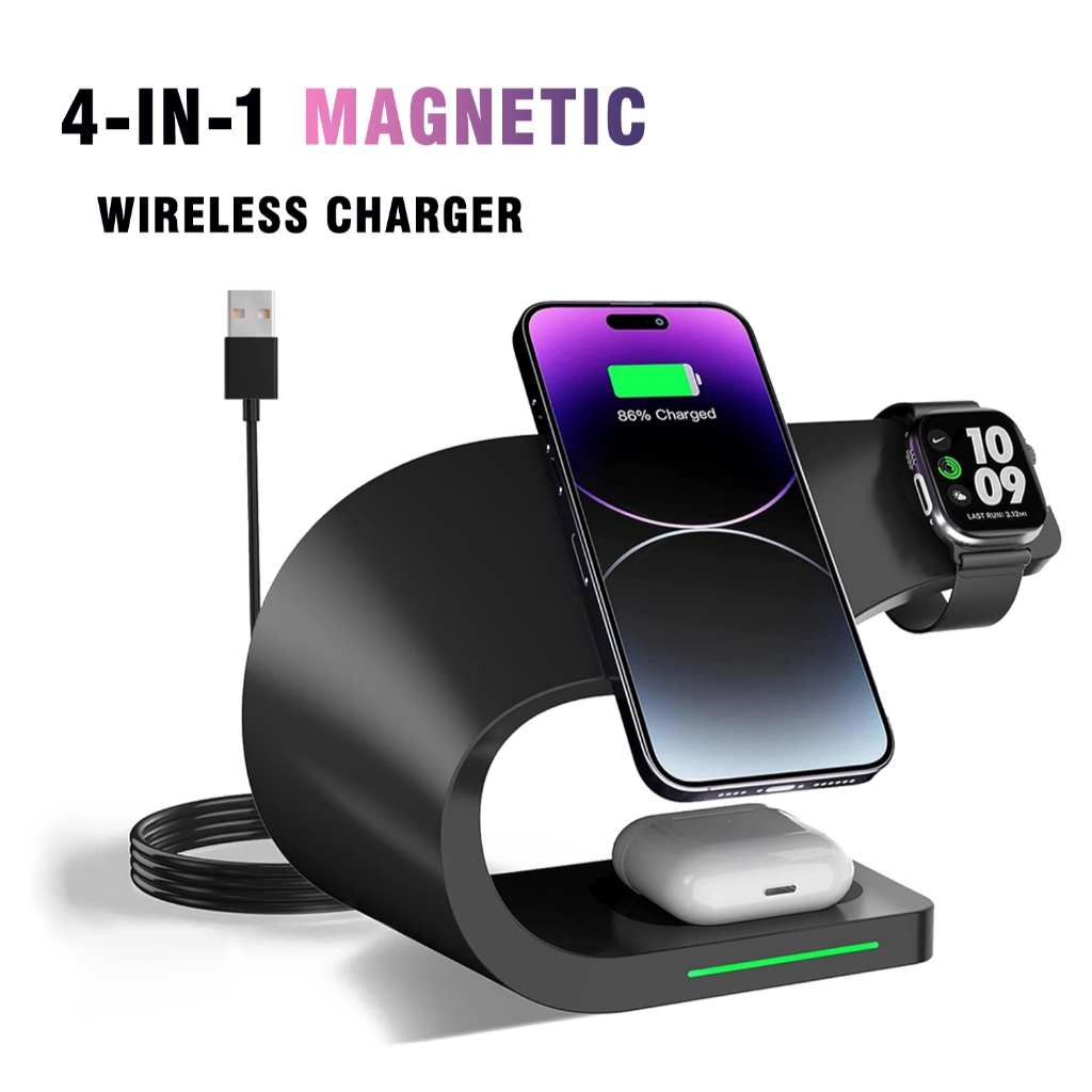 5-In-1 Magnetic Wireless Charger Stand นาฬิกาปลุก RGB โคมไฟ Fast Charging สําหรับโทรศัพท์ 16promax นาฬิกา Airpods