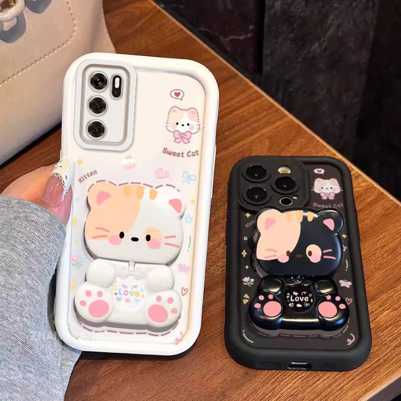 สําหรับ OPPO Reno 12 5G Reno 12 Pro 5G ความงามหมีหมุนขาตั้งออกแบบใหม่เคสโทรศัพท์ซิลิโคนกันกระแทก TPU นิ่ม