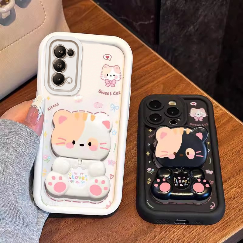 เคสสําหรับ OPPO Reno 5 Reno 4 4G ความงามหมีหมุนขาตั้งออกแบบใหม่เคสโทรศัพท์ซิลิโคนกันกระแทก TPU นิ่ม