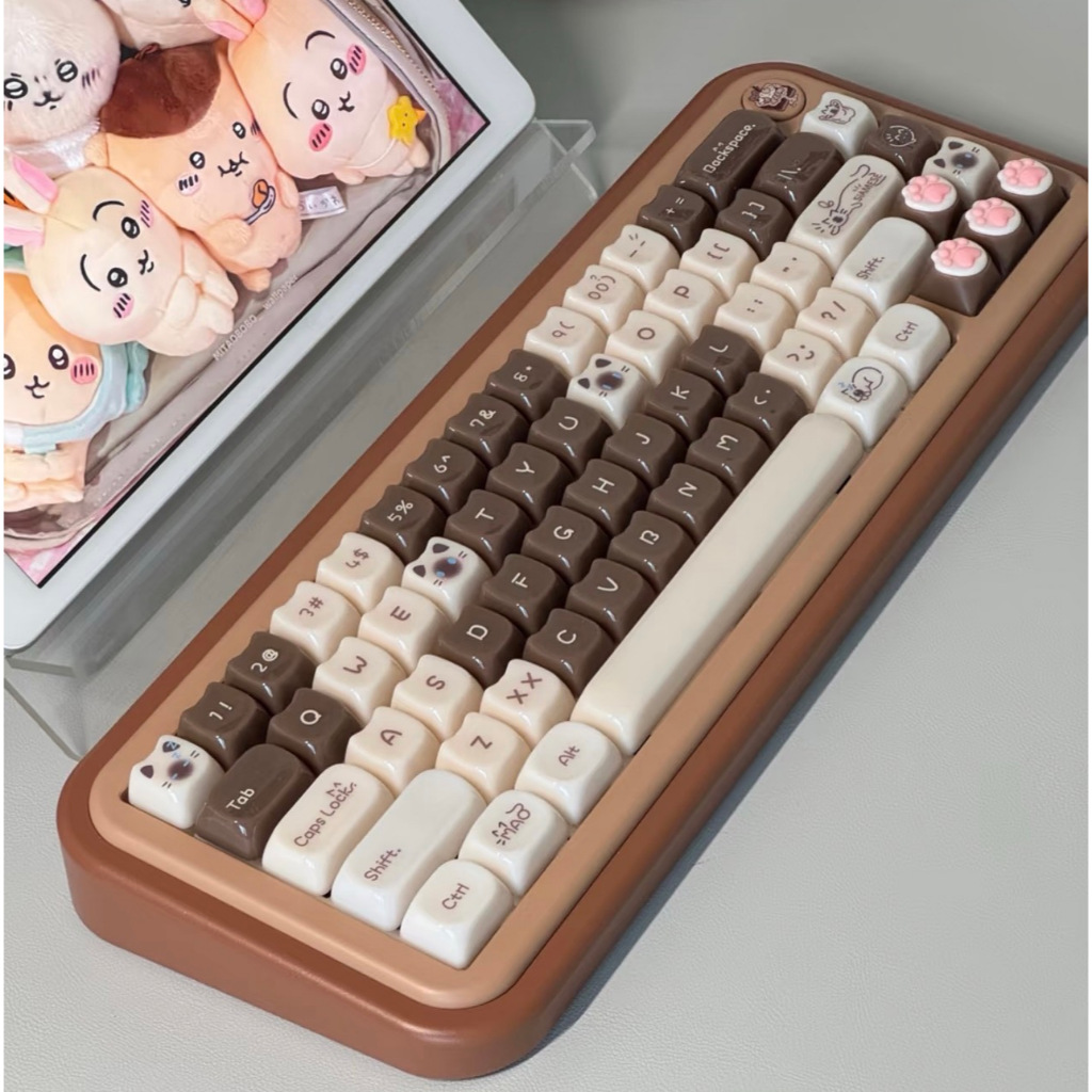 148 คีย์ ลูกอม Meow Keycaps MAO ความสูง PBT วัสดุ ระเหิดความร้อนห้าด้าน Keycap บุคลิกภาพสร้างสรรค์น่ารัก แป้นพิมพ์เครื่องกลที่กำหนดเอง keycaps พอดีกับ 61/68/75/84/87/96/98/104/108