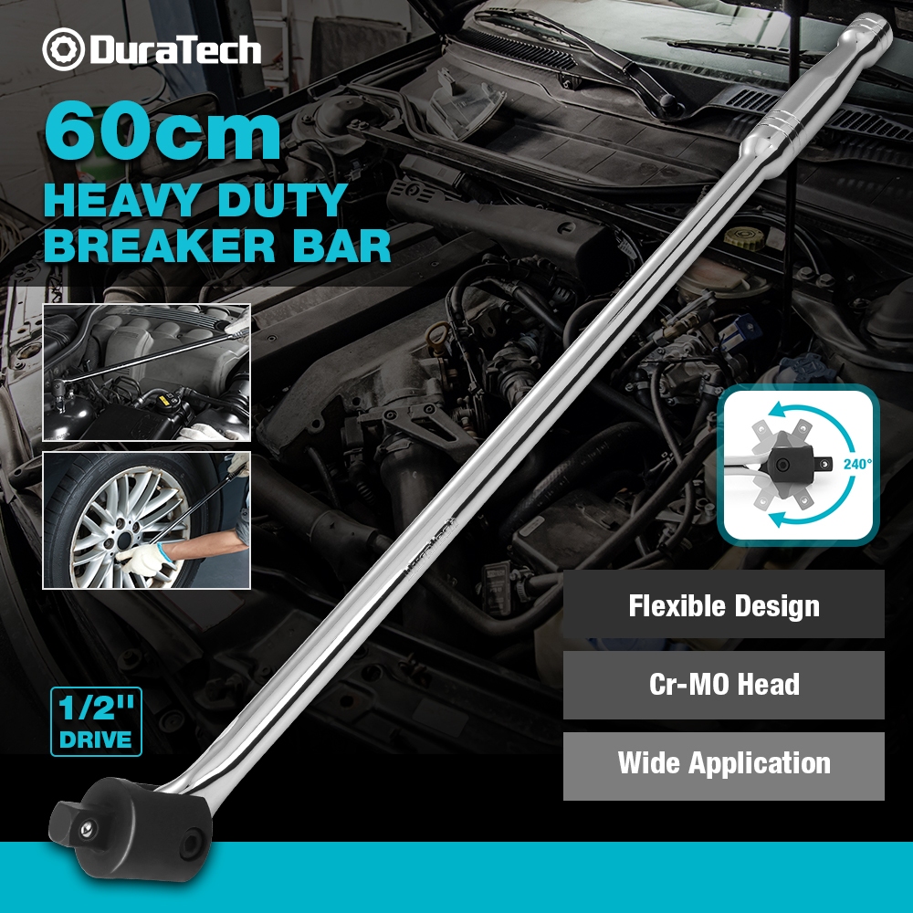 DURATECH Breaker Bar 1/2'' ไดรฟ์ 60CM บาร์เบรกเกอร์ Heavy Duty พร้อม 240° Flex Head Spring-loaded Detent Ball Premium Chrome Alloy Made