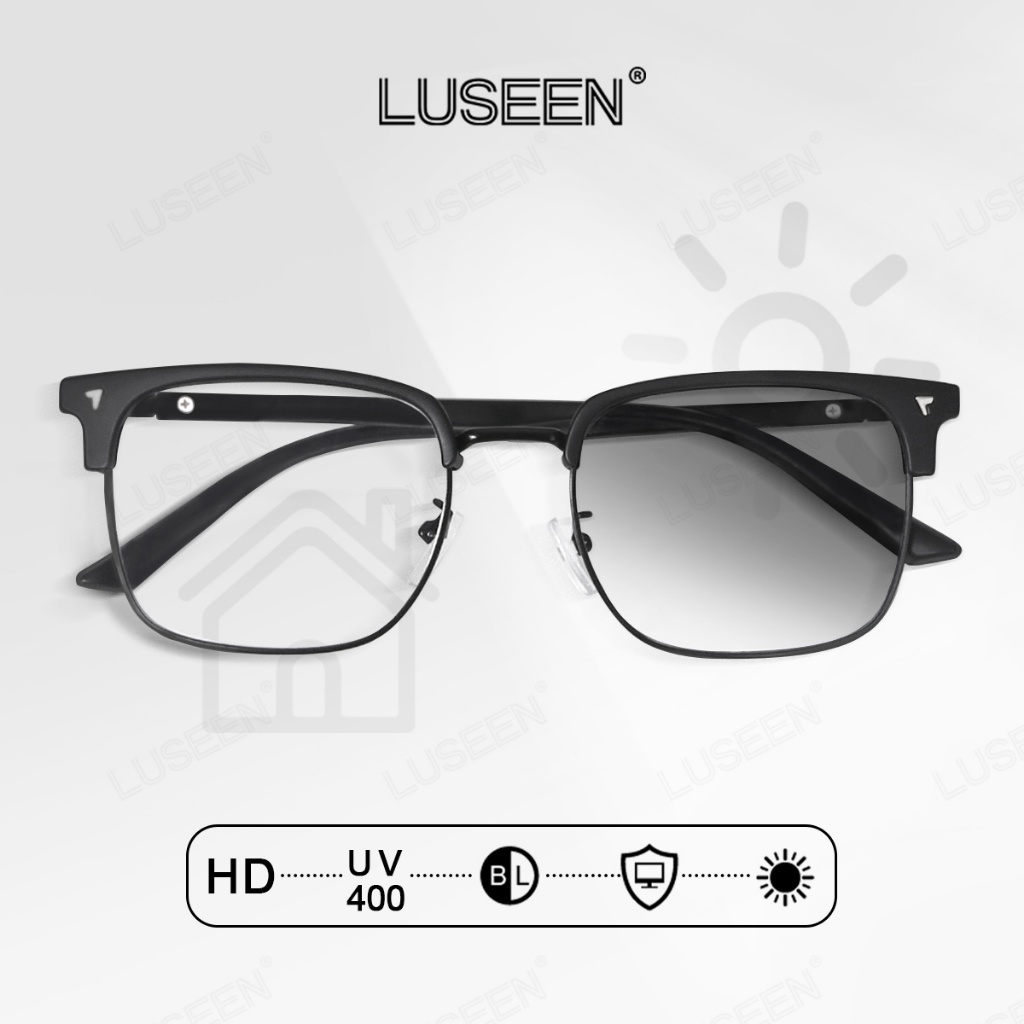 LUSEEN แว่นตา เปลี่ยนสีได้ตามแสง และ กรองแสงสีฟ้า เลนส์กรอบสี่เหลี่ยมแว่นตาสําหรับผู้ชายและผู้หญิงฟช