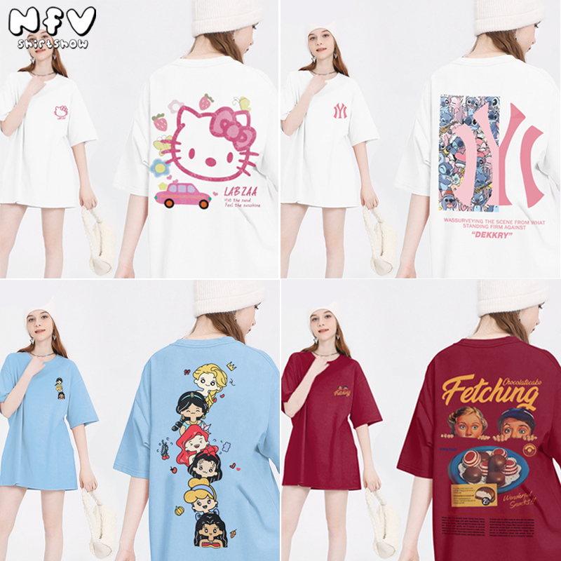 NFV พร้อมส่ง✨ลายหมีสตรอว์เบอร์รี่ เสื้อยืดแฟชั่นผู้หญิง ทรงหลวม ผ้าฝ้ายแท้ ระบายอากาศ ใส่สบาย YG1370