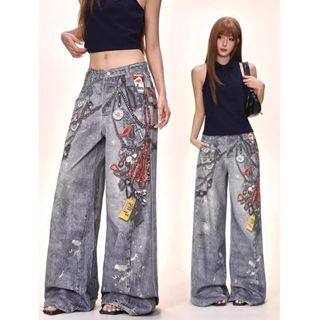 กางเกงยีนส์ขายาว สไตล์อเมริกัน สุดฮิตแฟชั่น การออกแบบการพิมพ…