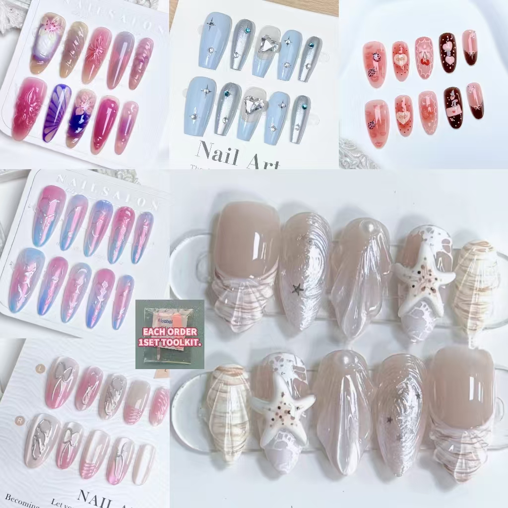 [LABEAUTY EXCLUSIVE DESIGNS] HANDMADE MEDIUM & LONG NAILS ดีไซน์ 3D พร้อมเครื่องมือฟรี 4 IN 1