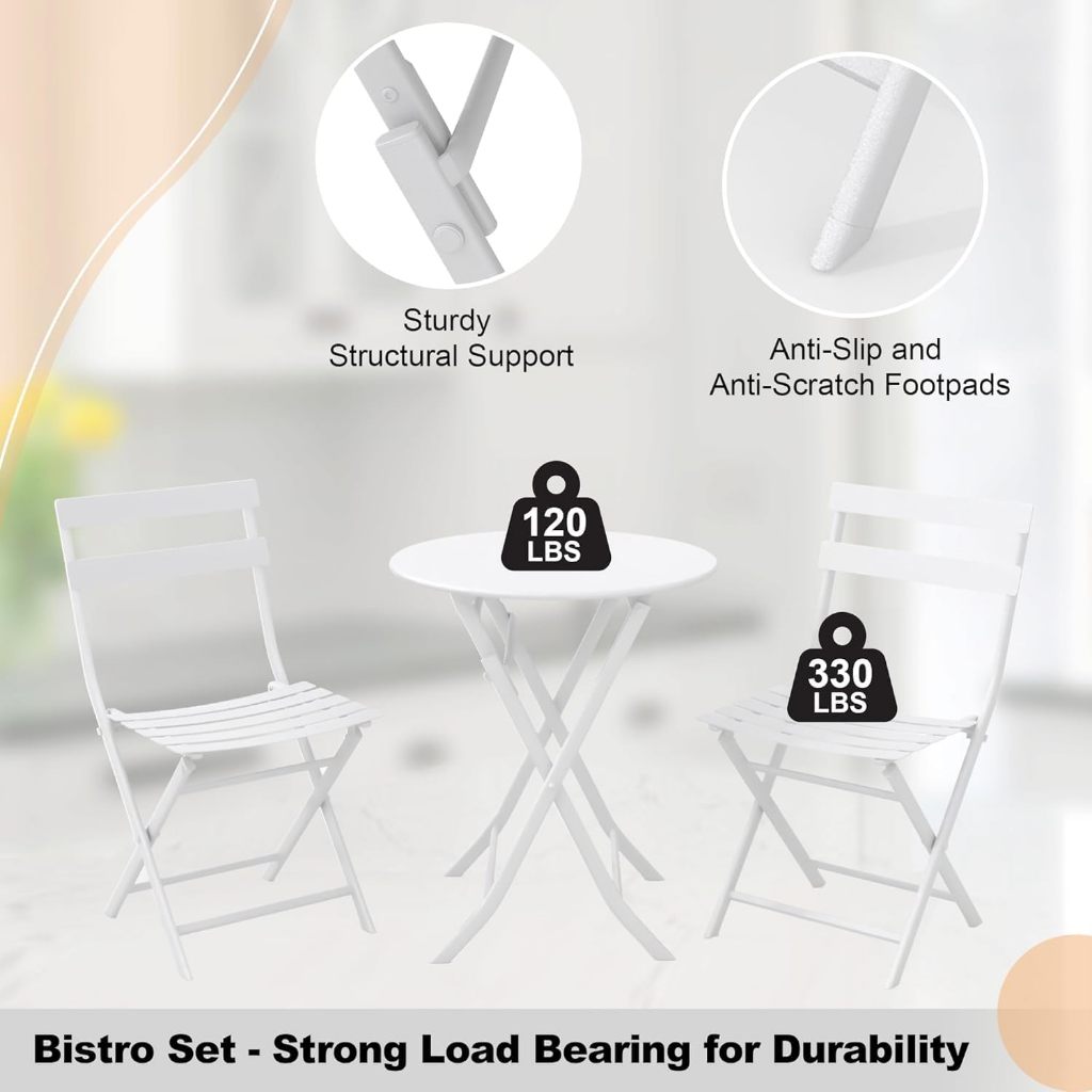 ชุดลานบิสโตร 3 ชิ้น,ชุดโต๊ะและเก้าอี้พับกลางแจ้งชุด 2 ชิ้น,ชุดสนทนาพร้อมโต๊ะกาแฟสําหรับลานและ ไบสโตร - รูปที่ 3