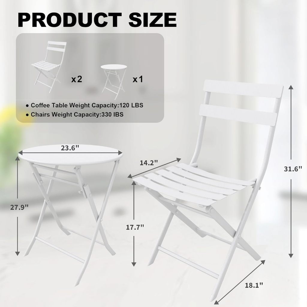 ชุดลานบิสโตร 3 ชิ้น,ชุดโต๊ะและเก้าอี้พับกลางแจ้งชุด 2 ชิ้น,ชุดสนทนาพร้อมโต๊ะกาแฟสําหรับลานและ ไบสโตร - รูปที่ 4