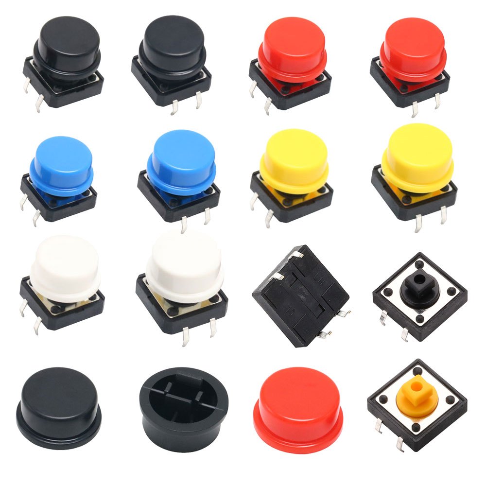 ปุ่มกดสวิตช์สัมผัส Momentary 12x12x7.3 มม. สําหรับ Arduino พร้อมหมวกสีขาว/ดํา/เหลือง/น้ําเงิน/แดง