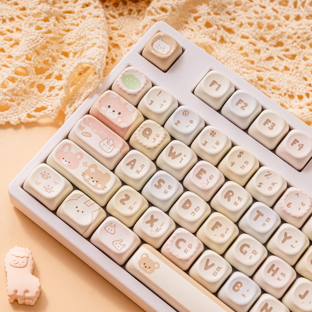 ไทย Keycap ครีมเค้ก MOA โปรไฟล์ PBT วัสดุ DYE-SUB 130 คีย์การปรับแต่งการ์ตูนน่ารักสําหรับ MX คีย์บอร์ดเครื่องกล