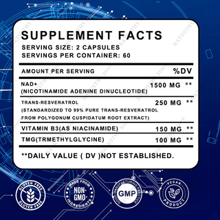 NATUSTHY NAD Resveratrol 1500mg สําหรับริ้วรอยแห่งวัย ผิว พลังงาน สารต้านอนุมูลอิสระ การเผาผลาญสุขภาพ