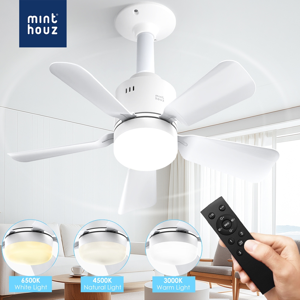 โคมไฟพัดลม Minthouz พร้อมไฟพัดลมเพดาน LED 2 IN 1 พร้อมรีโมท รองรับการควบคุมผ่านแอปพลิเคชัน
