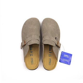 BOKEN รองเท้าแตะรองเท้าแตะ Mules ผู้ชายผู้หญิงกลางแจ้งชายหาดแบนคลาสสิก Casual Soft Suede Cork Clogs Baotou สีเทา