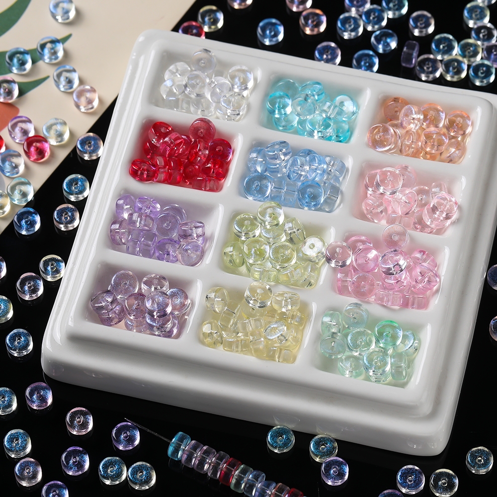 St.kunkka ขนาด 6x3 มม. ลูกปัดกลมแบนกระจก 50ชิ้น ABสีสันระยิบระยับ ใช้งานได้ดีในการทำสร้อยข้อมือและสร้อยคอน่ารัก