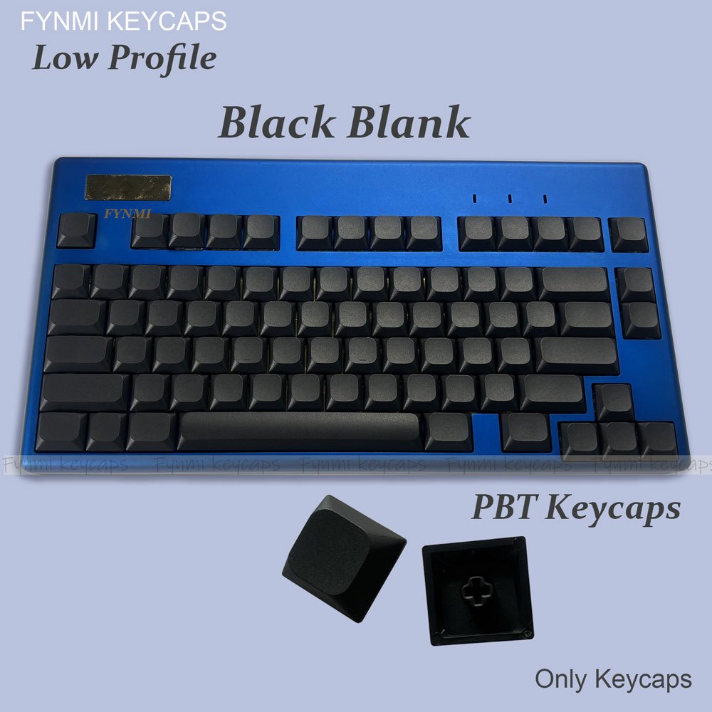 Fynmi Black Blank Low Profile PBT Keycaps Dye-Sublimation Keycaps 61 คีย์ถึง 120 คีย์ Keycaps