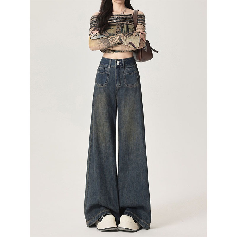 S~5XL Baggy jeans Long pants for women Retro Denim กางเกงยีนส์ทรงหลวมเอวสูง สไตล์วินเทจ สำหรับผู้หญิง มีไซส์ใหญ่และกระดุมHOT - รูปที่ 2