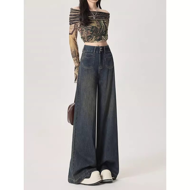S~5XL Baggy jeans Long pants for women Retro Denim กางเกงยีนส์ทรงหลวมเอวสูง สไตล์วินเทจ สำหรับผู้หญิง มีไซส์ใหญ่และกระดุมHOT - รูปที่ 3