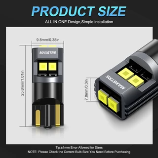 MAXGTRS 2x Super Bright T10 LED W5W 2025 ชิปรถด้านข้างภายในหลอดไฟ 194 168 อัตโนมัติสีขาว/สีเหลือง/สีแดงที่จอดรถ Marker โคมไฟโดม