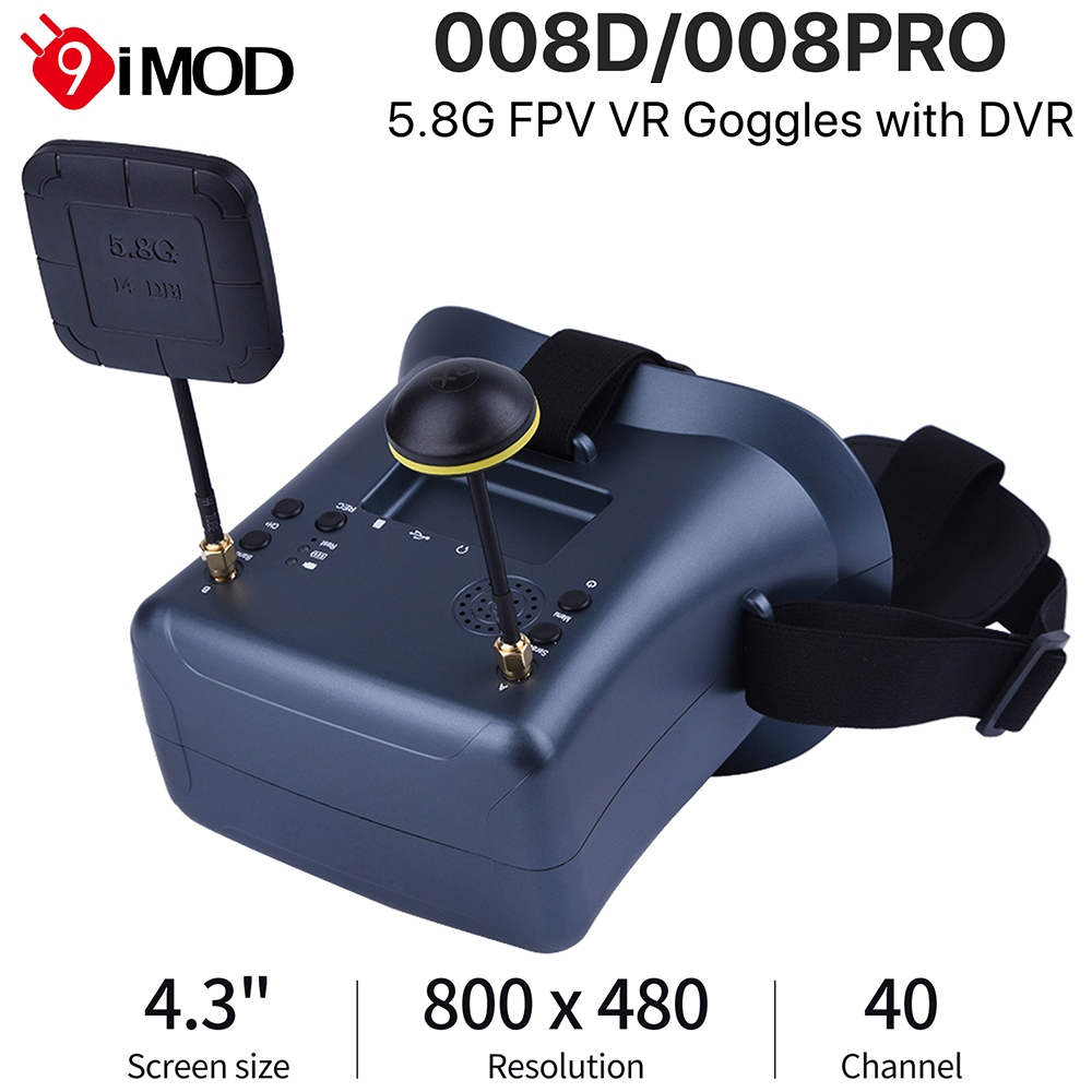 9IMOD 5.8G FPV VR Goggles 008D 008PRO FPV Goggles 40CH ตัวรับสัญญาณ 4.3 นิ้ว 800x480 IPS FPV Goggles