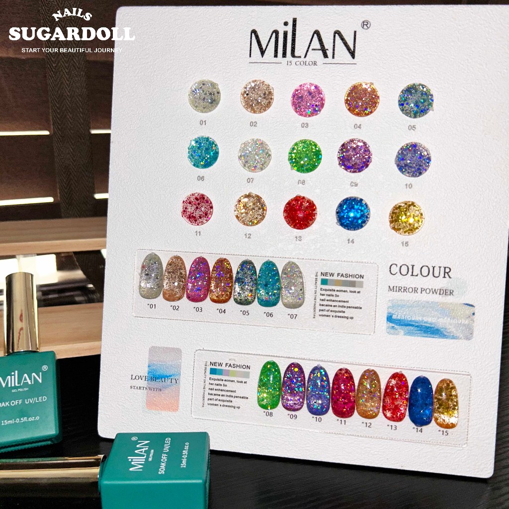 พร้อมส่งในBangkok สีเจลกลิซเตอร์ สีทาเล็บเจล 15สี MILANสีเจล ยาทาเล็บเจล แถม ชาร์ทสี