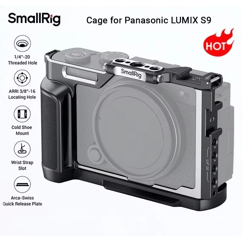 SmallRig S9 กล้องสําหรับ Panasonic LUMIX S9, พร้อมด้ามจับไม้และแผ่นปลดเร็ว Arca-Swiss สําหรับขาตั้งกล้อง Arca-type