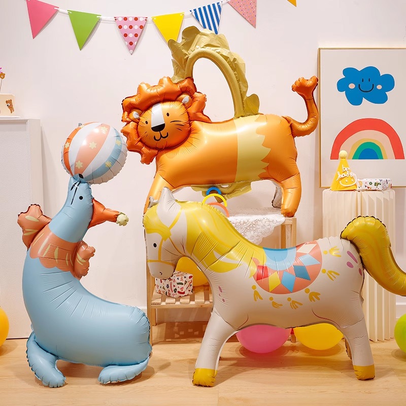 เคลือบทรายละครสัตว์บอลลูนสิงโตตัวตลกการ์ตูนเด็กตกแต่งงานเลี้ยงวันเกิด4งรอบบอลลูนอลูมิเนียมฟอยล์ - รูปที่ 3