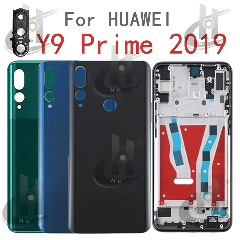 สําหรับ Huawei Y9 Prime 2019 STK-L21 STK-L22 STK-LX3 แบตเตอรี่ฝาหลังกรอบกลาง + ปุ่ม + LCD กรอบด้านหน