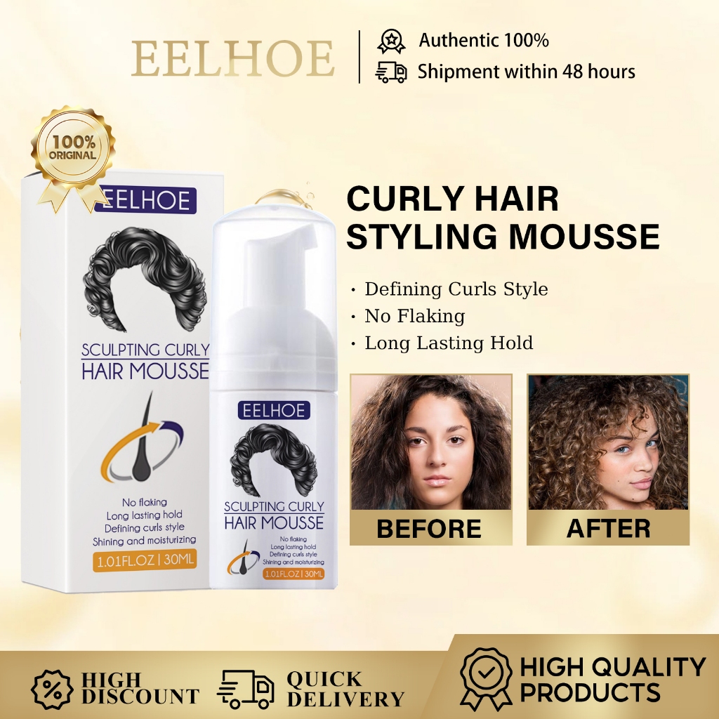EELHOE Curly Hair จัดแต่งทรงผม Mousse ครีมนวดผม Volume Shaping Curling Boost ครีม Curl Dinning Nourishing Hair Care Elastin 30ml