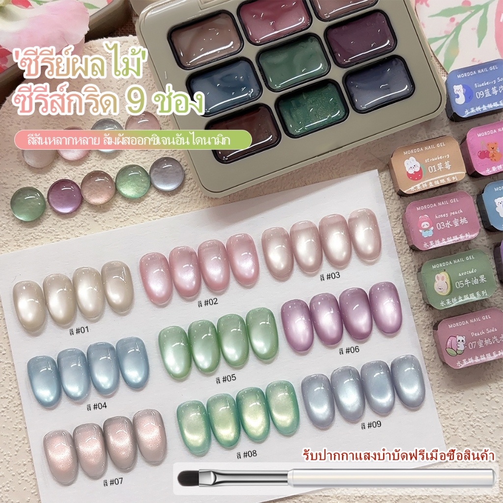 MORDDA — ยาทาเล็บเจลทรงตาแมวสีชมพูและฟ้าสุดอินเทรนด์ใหม่ล่าสุด มาพร้อมลูกปัดแก้ว 9 สี ติดทนนาน