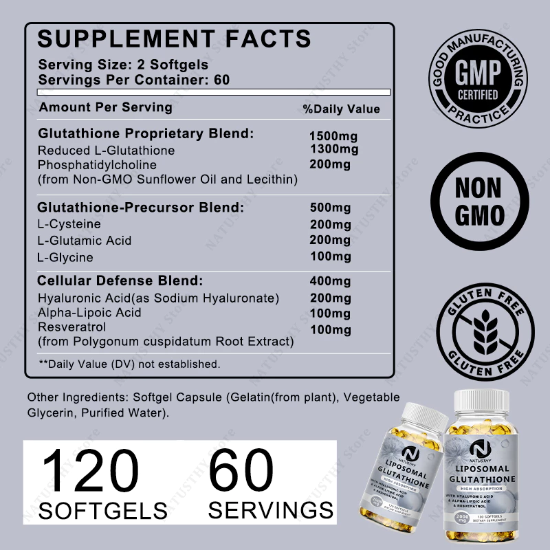 Liposomal Glutathione 2000mg Hyaluronic Acid Resveratrol Antioxidant thumbnail 3