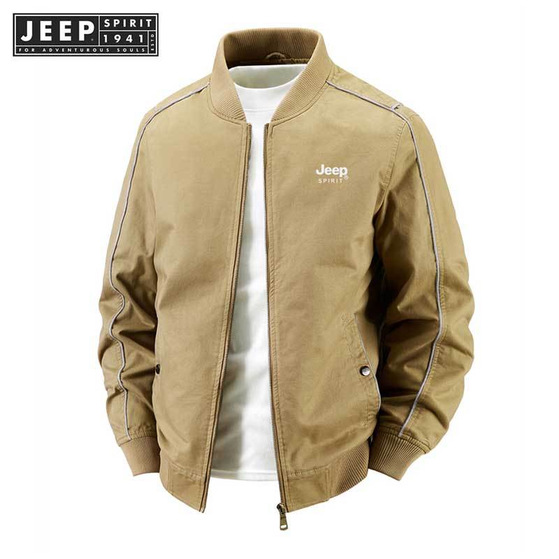 JEEP SPIRIT 1941 ESTD ฤดูใบไม้ผลิและฤดูใบไม้ร่วงเบสบอลผ้าฝ้ายแจ็คเก็ตนักบินหล่อ